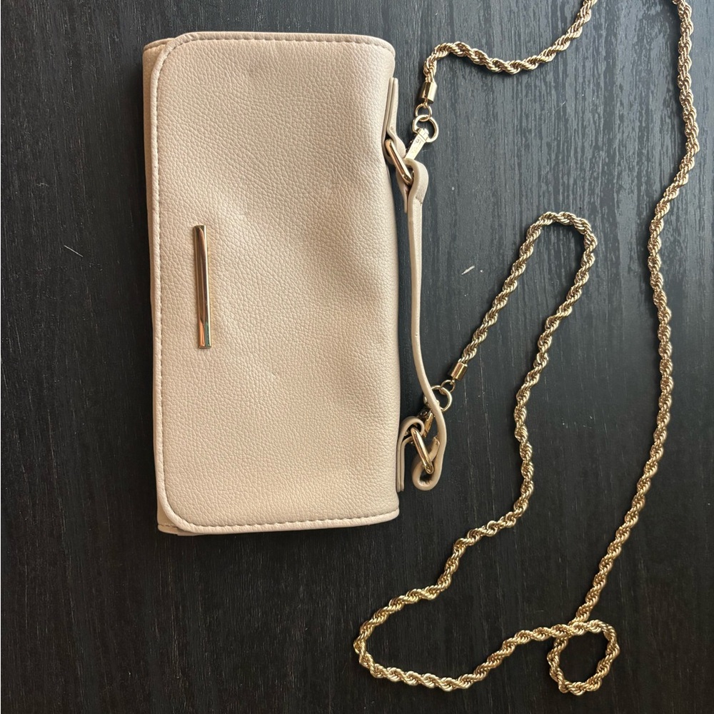 Beige Crossbody Wallet with Gold Chain